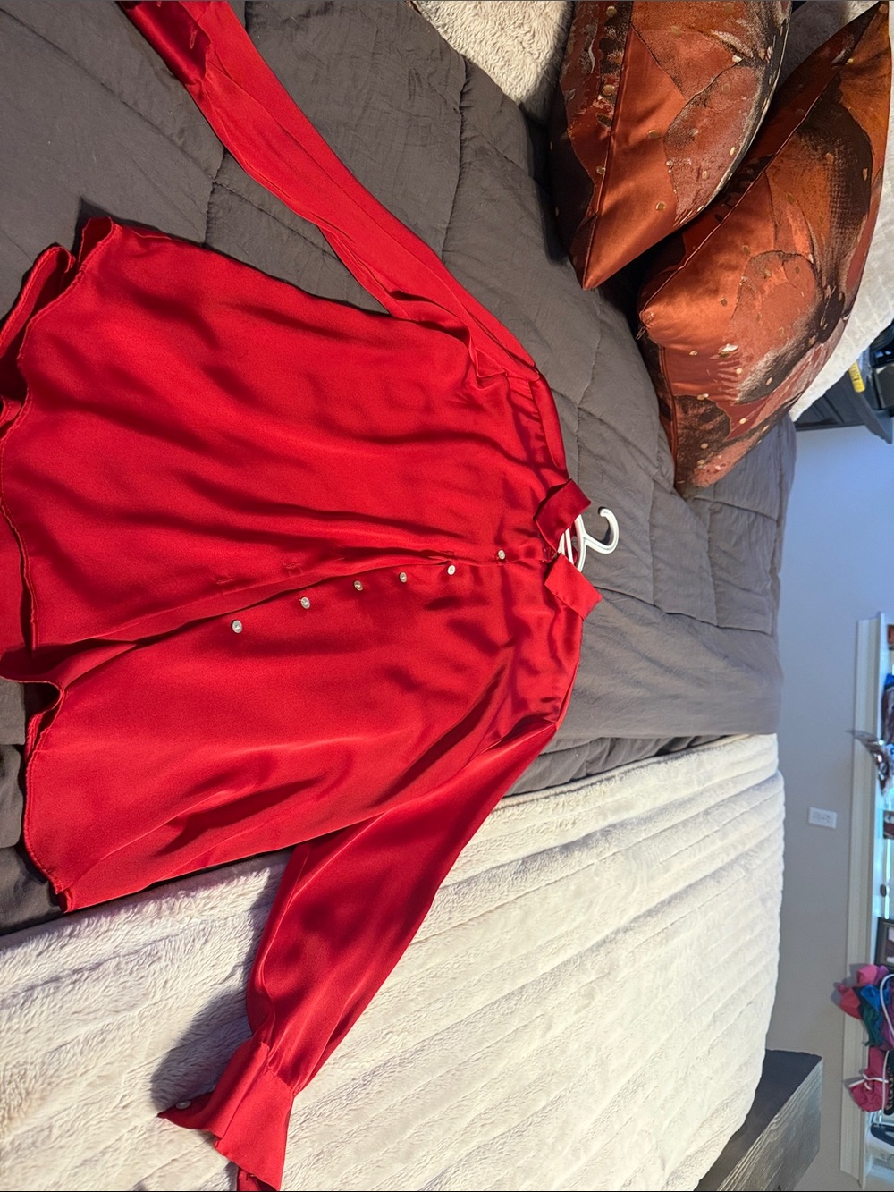 Zara Red Satin Button-Down Shirt